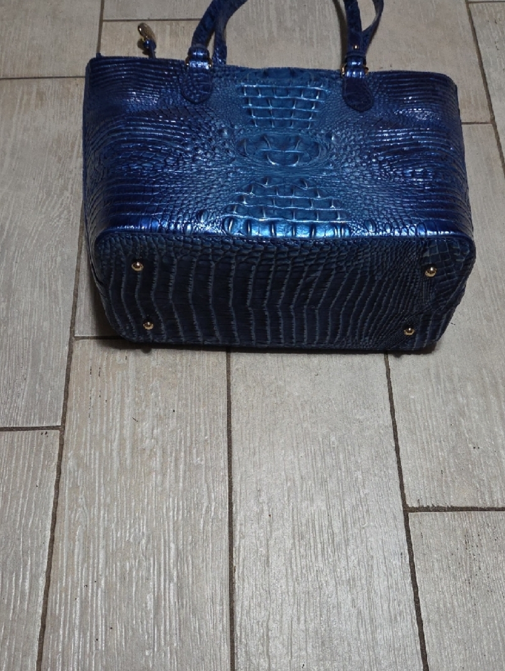 Brahmin Blue Croc-Embossed Leather Handbag - Picture 2 of 11